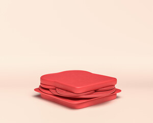 Miniature sandwich, monochrome flat red color in white background, 3d Icon, 3d rendering