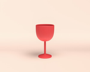 3d Icon single wineglass, monochrome flat solid red color in white background, 3d Icon set, 3D rendering, dinner table