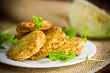 vegetable vegetarian fried cabbage pancakes in a plate