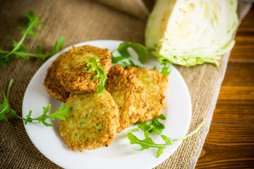 vegetable vegetarian fried cabbage pancakes in a plate