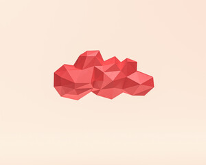 Miniature low poly cloud, red flat color plastic, 3d rendering