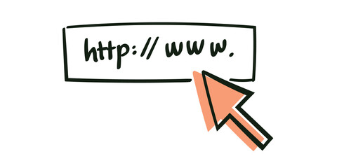 hand-drawn doodle address and navigation bar with http vector illustration.