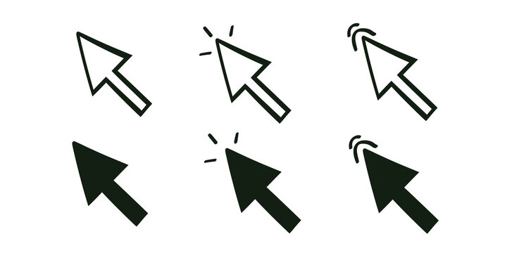 hand drawn computer mouse pointer cursor arrow icon for apps and websites. Set of Hand Cursor vector illustration.