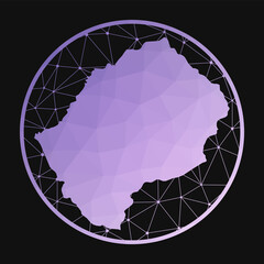 Lesotho icon. Vector polygonal map of the country. Lesotho icon in geometric style. The country map with purple low poly gradient on dark background.