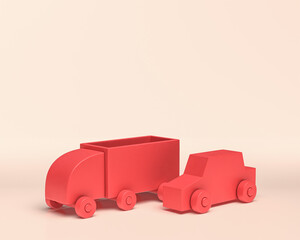 Miniature vehicles, 3d Icon, monochrome red color, flat and solid style, 3d Rendering