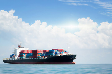 Container cargo ship in the ocean at blue sky, Global business logistics import export background, Freight transportation, Shipping