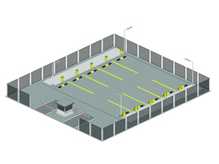 Parking lots of buildings or workplaces with lighting.
