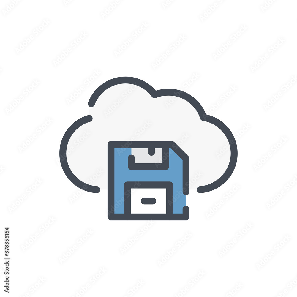 Poster save information cloud service color line icon. save button with cloud vector outline colorful sign.