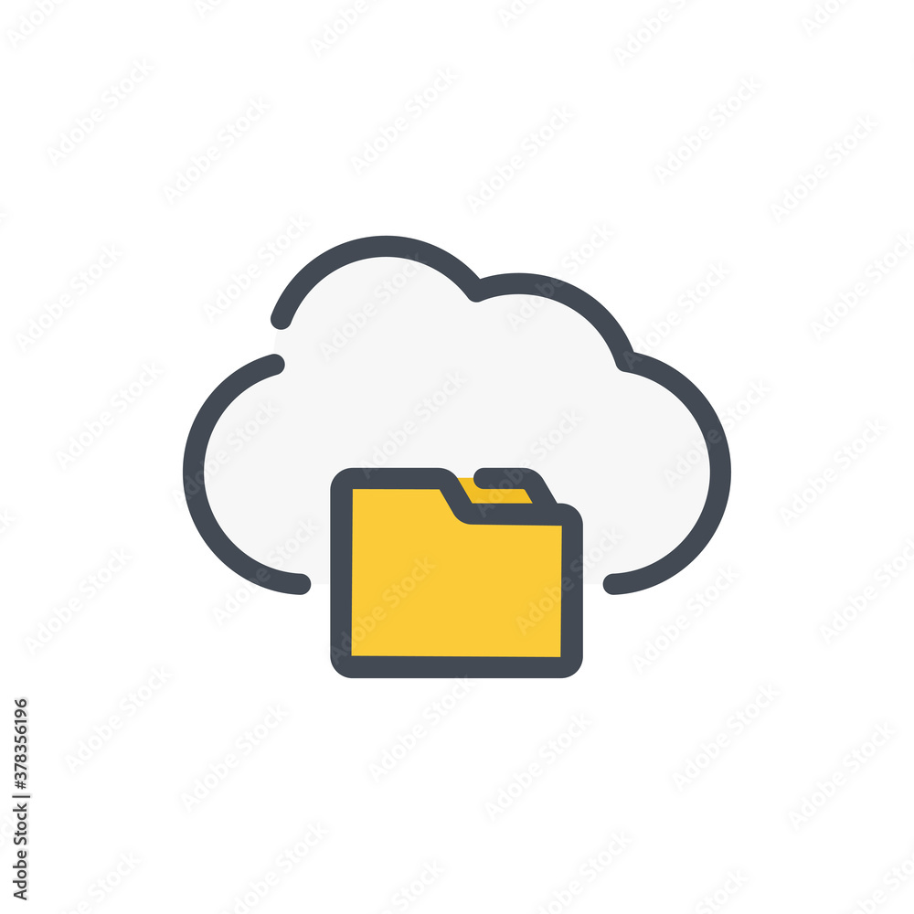 Poster cloud service folder color line icon. file management of cloud server vector outline colorful sign.