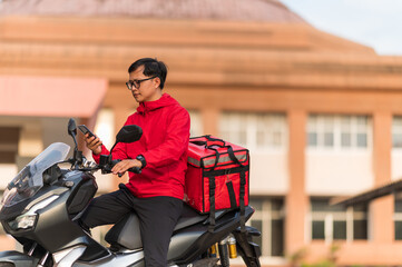 delivery man Prepare to deliver parcels to customers by motorbikes