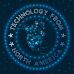 Technology From North America. Futuristic geometric badge of the continent. Technological concept. Round North America logo. Vector illustration.