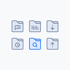 Folder Icons for application nav bar chat chart temporary search upload download gray hover effect