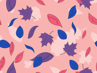 Autumn leaves seamless pattern. Falling leaves, leaf fall. Oak and maple. Background for wrapping paper, print, fabric and printing. Vector illustration