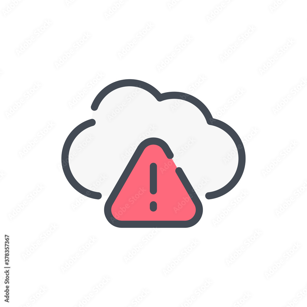 Poster cloud service error color line icon. problem sign with cloud vector outline colorful sign.