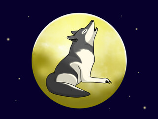 Obraz na płótnie Canvas 満月と遠吠えをするオオカミ