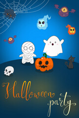 Happy Halloween party banner, cute monsters