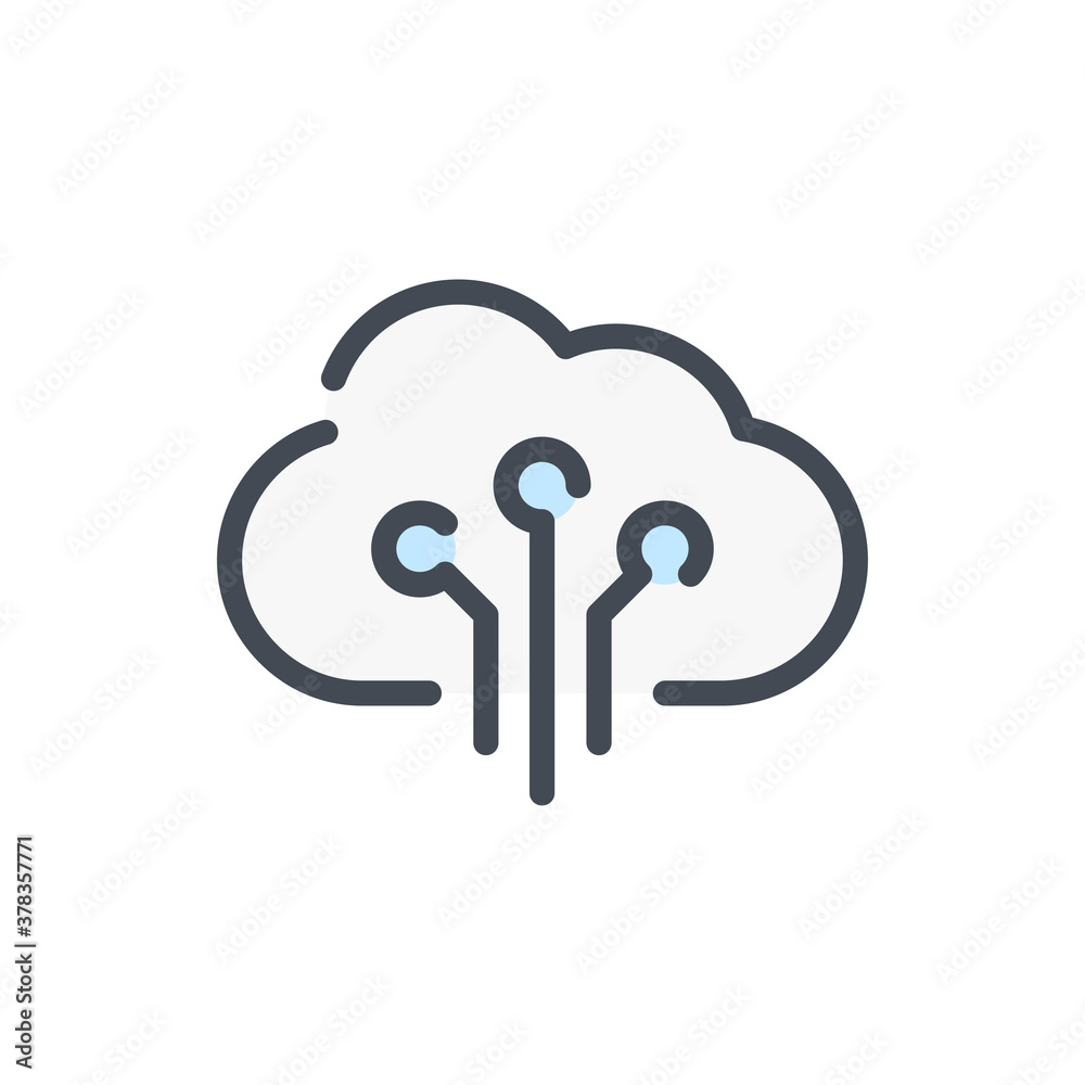 Poster cloud service connection color line icon. connect to cloud server vector outline colorful sign.