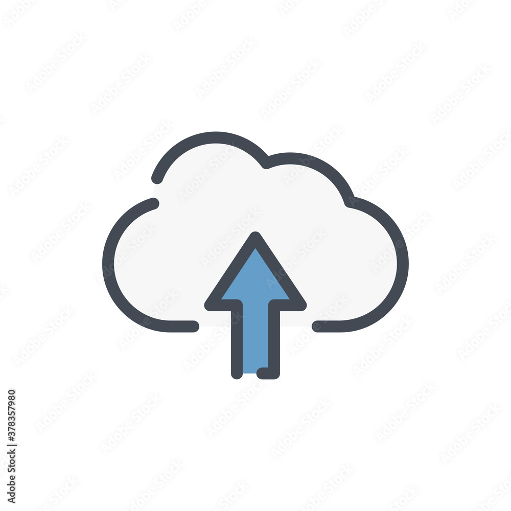 Poster upload to cloud service color line icon. arrow up with cloud vector outline colorful sign.