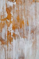 Wooden background. board covered with white paint peels off grunge