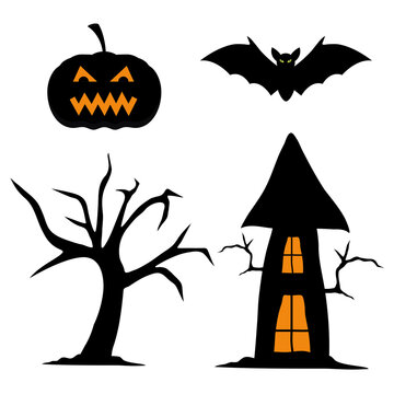 halloween pumpkin bat tree and house design, happy holiday and scary theme Vector illustration