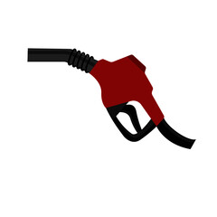 Red gasoline pump gun on white background