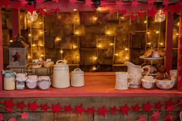 christmas counter with jars and garlands