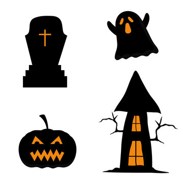 halloween pumpkin house grave and ghost design, happy holiday and scary theme Vector illustration