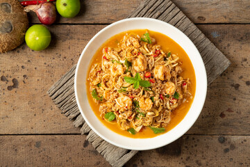 Spicy Banana Blossom Salad with shrimp and fresh coconut milk (Yum Hua Plee)