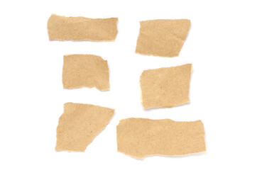Recycled paper craft stick on a white background. Brown paper torn or ripped pieces of paper isolated on white background.
