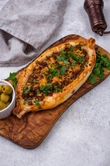 Traditional Turkish pide with meat