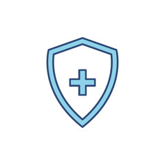 Immune flu germ line blue icon. Virus protection symbol vector isolated on white. Shield linear illustration. Antibacterial protection concept.