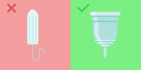 Tampon and menstrual cup. Set of 2 flat vector illustrations.