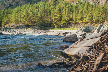 rocky landscape on the mountain river Katun