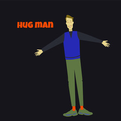 Hug man. So happy to see you. Cheerful man greeting and embracing. Best friend emotions after covid19. See you soon concept. Nice to meet you.