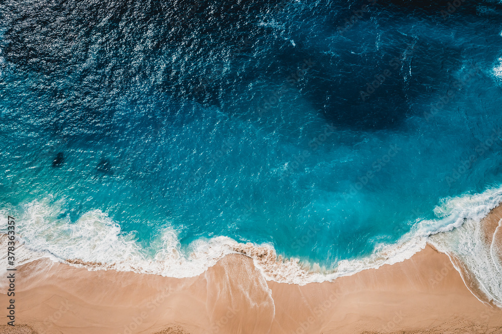 Wall mural wild beach, top view, waves