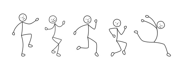 running man illustration, drawing sketch, stick figure people pictograms set
