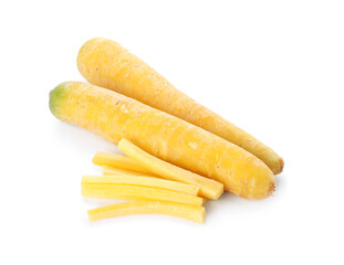 Fresh raw yellow carrots isolated on white