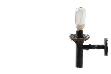Energy saving lamp on wall lamp old and dirty condition isolated on white background , Ideal for use in the design