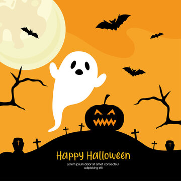 halloween pumpkin and ghost cartoons design, happy holiday and scary theme Vector illustration