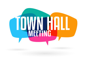 Town hall meeting on speech bubble - obrazy, fototapety, plakaty