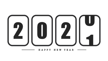 Happy New Year 2021 greeting isolated on white background. Greeting card artwork, brochure template. Vector illustration
