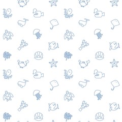 Vector seamless pattern with sea animals in dark blue color on the white background. 