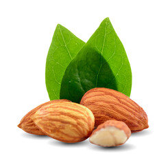 Closeup of almonds, isolated on the white background