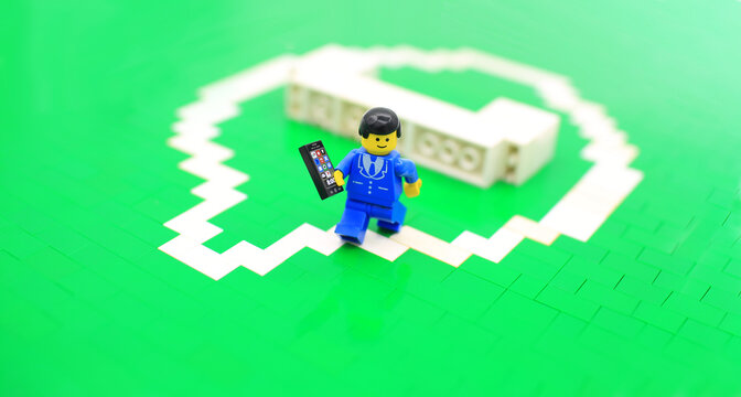 Hong Kong, May 2 2019 : lego mini characters worker and the bricks set. Lego minifigure are the successful line in Lego products 