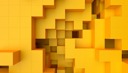 Abstract 3d render, yellow geometric background design with cubes