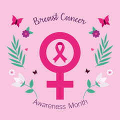 breast cancer awareness female gender with ribbon design, october month campaign theme Vector illustration