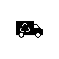 Eco Truck Icon in black flat glyph, filled style isolated on white background
