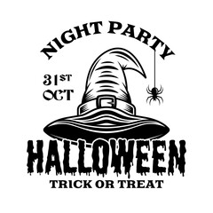 Halloween vector emblem or logo with witch hat