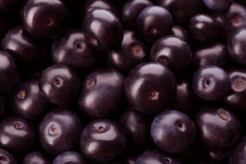Fresh ripe acai berries as background, closeup