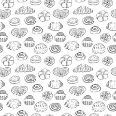 Seamless pattern bakery, vector illustration, sketch